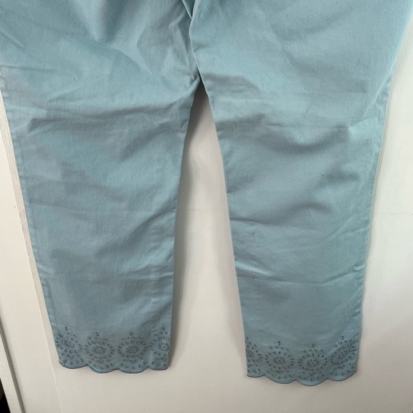 LOFT Blue Girlfriend Chino Pants Scalloped Eyelet Hem Size 10 Summer Beachy NWT - Picture 9 of 15